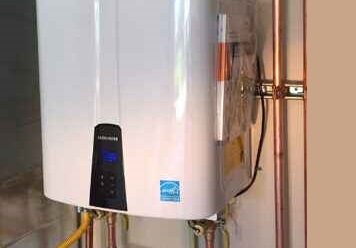 Energy-efficient Tankless Water Heater Replacement by Fullerton Plumbing and Drain Cleaning, offering on-demand hot water and lower energy consumption.